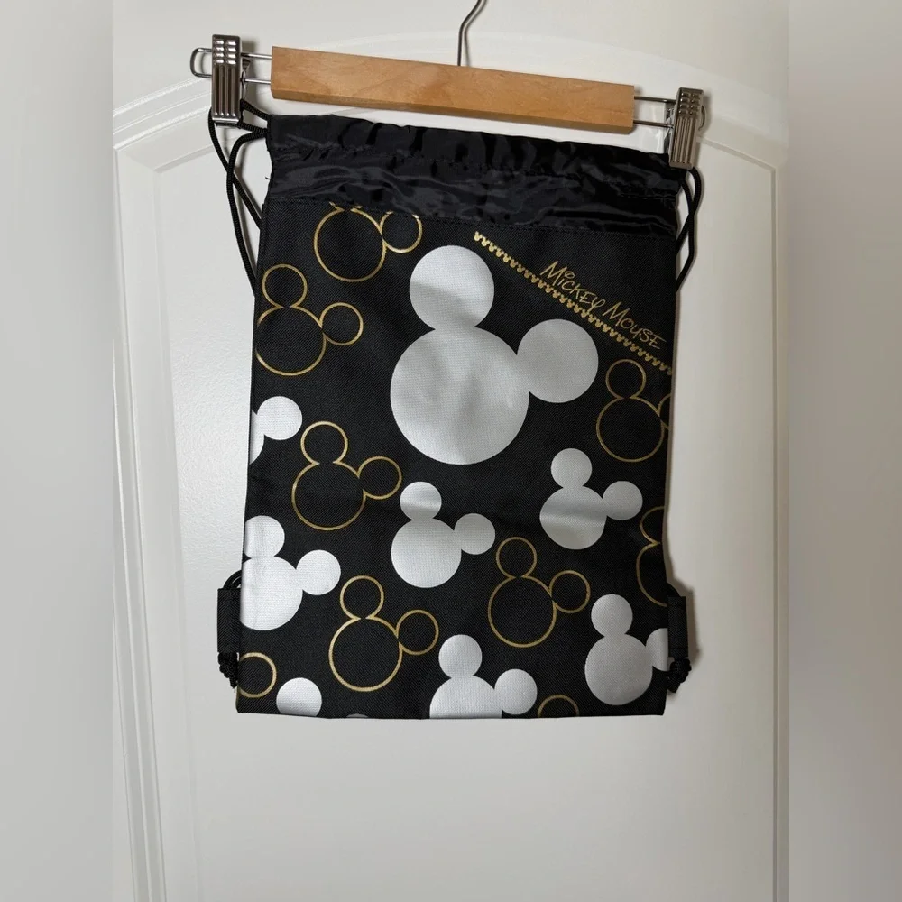 Disney Mickey Mouse Black and Gold Drawstring Theme Park Bag